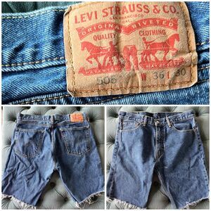 Levi's Cut Off Shorts Size 36 Blue Faded Denim Jean Bermuda Jorts Grunge Skater
